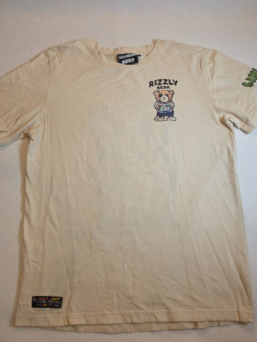 Super Massive Rizzly Bear Art Series Graphic Tee Beige Mens L